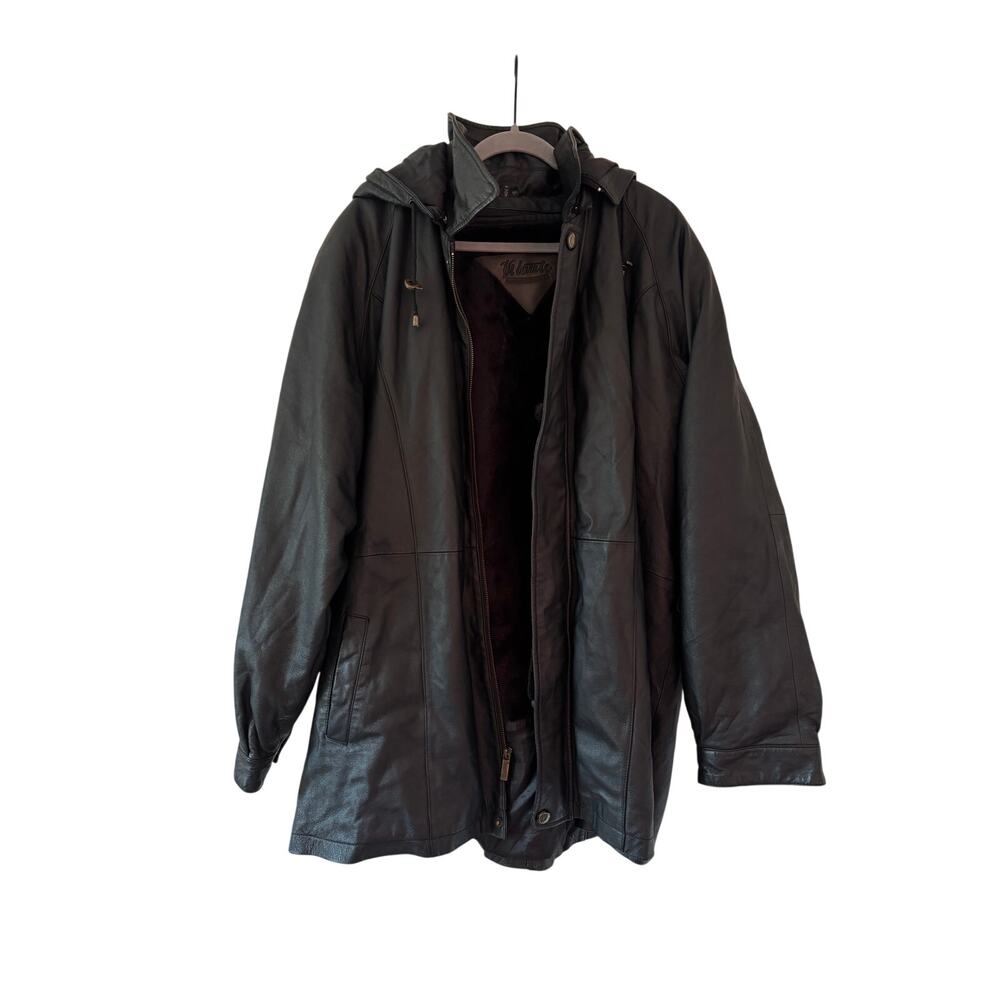 Vilanto Men's Black Leather Hooded Coat Size 3XL Zipper is not working - Picture 2 of 14